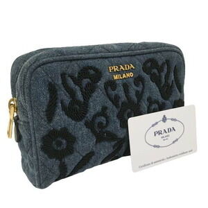 Prada Makeup Cosmetic Blue Denim Black Embroidery